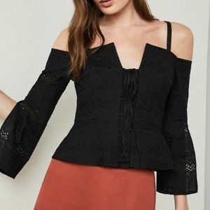 PERFECT CONDITION BCBG MAX AZRIA COLD-SHOULDER EYELET LACE-UP TOP BLACK